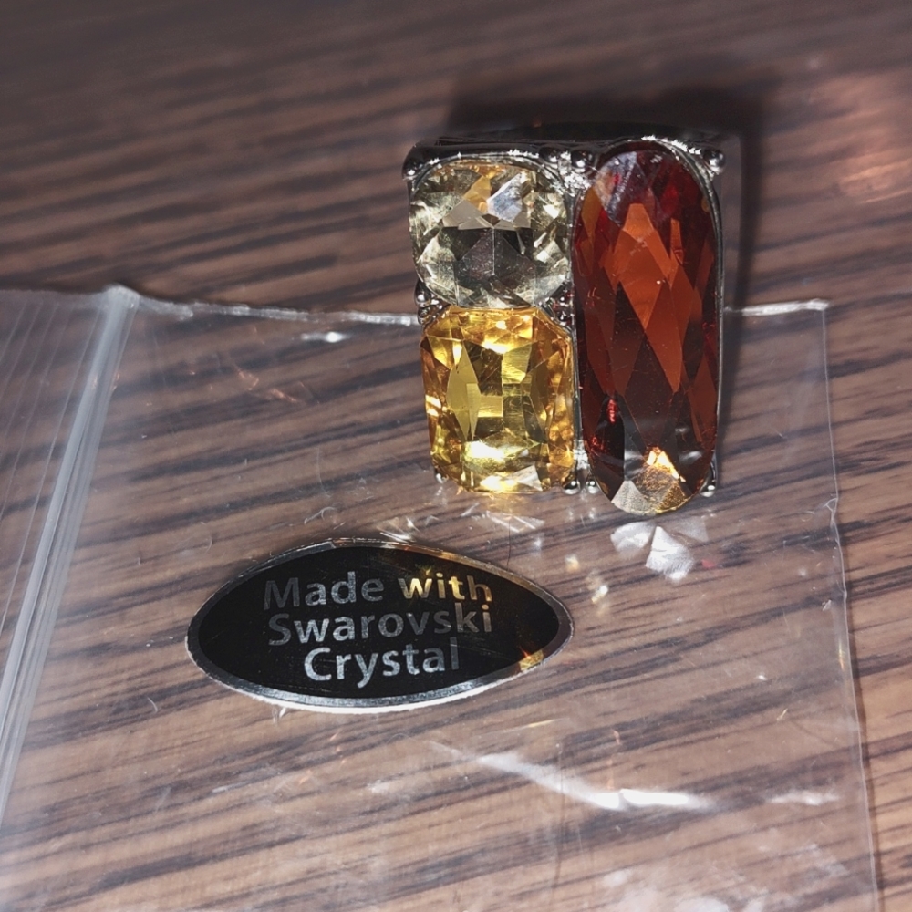 Amber, Yellow & White Swarovski Crystal Ring, Sz 9 & 7.5